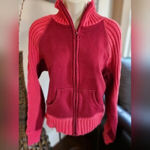 Vintage Columbia Women's Red Knit Zip Up Sweater